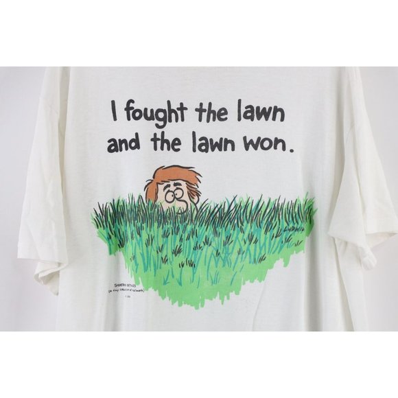 Vintage 90s Streetwear XL I Fought The Lawn and the Lawn Won Cartoon T-Shirt USA - Picture 4 of 16